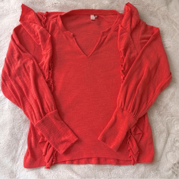 Anthropologie Pilcro Ruffle Popover Blouse Top Coral Size S - Picture 2 of 8